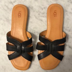 Unworn UGG Teague flat sandals. Size 10. Black leather